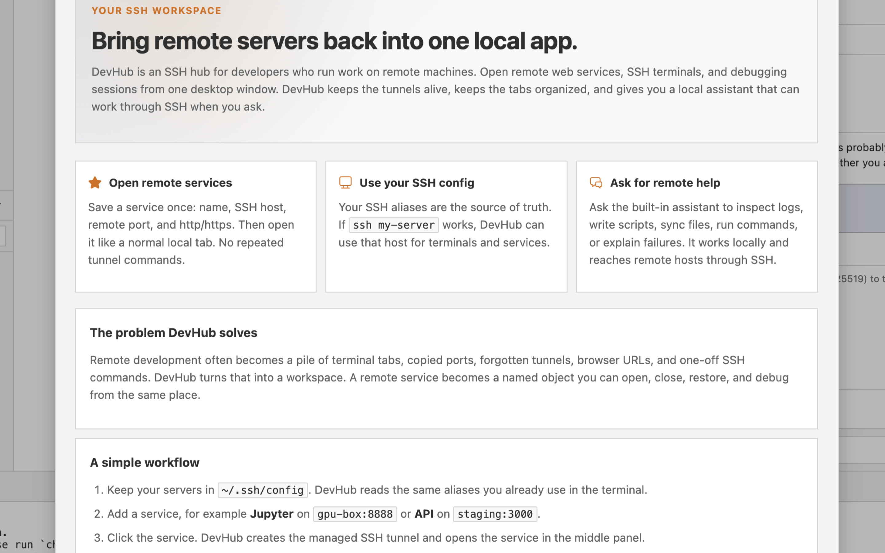 DevHub assistant panel