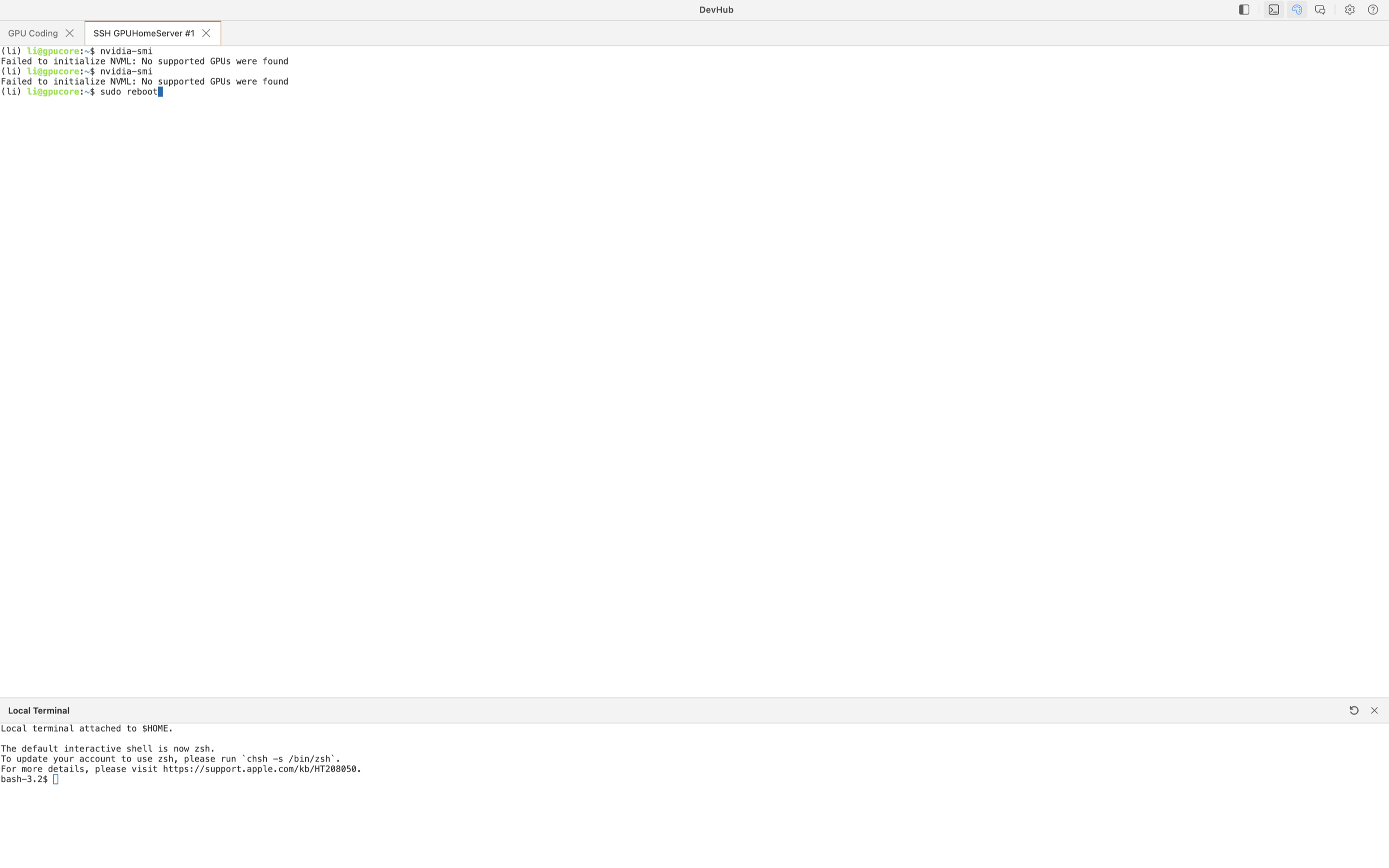DevHub remote development terminal workflow