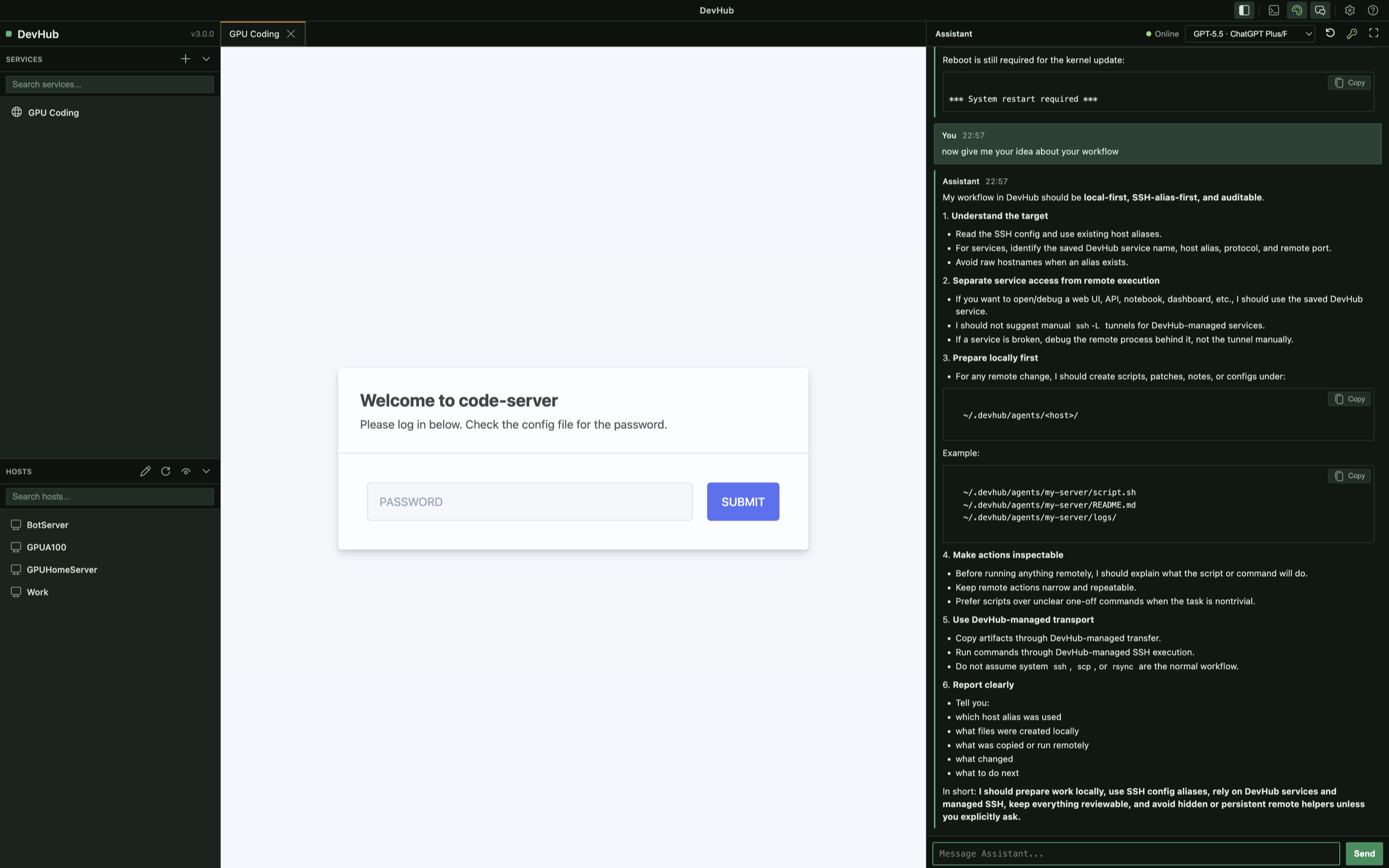 DevHub assistant workflow screenshot